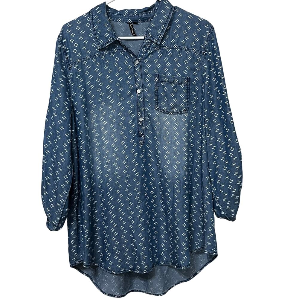 HeartSoul Women’s Shirt Dress Sz XL Chambray High/Low Roll Tab Soft